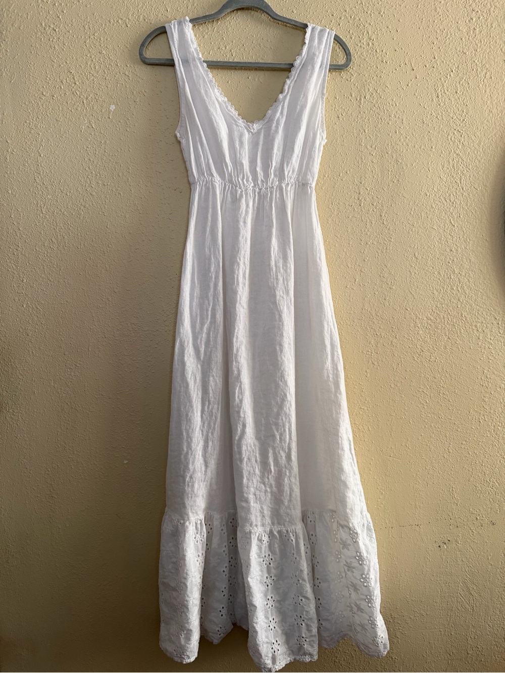 Terzo Millenio | White Linen Sleeveless V-Neck Maxi Dress - Size Medium - Picture 2 of 6